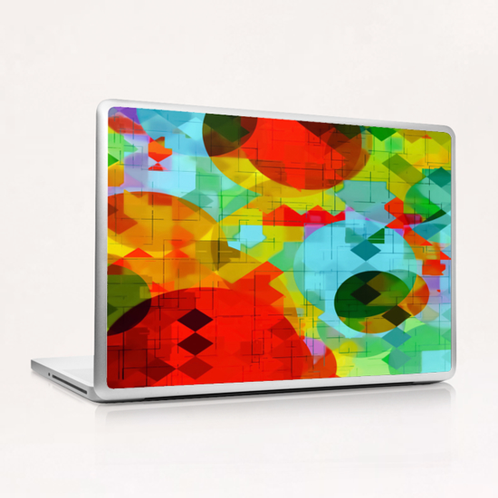 geometric square pixel and circle pattern abstract in red blue yellow Laptop & iPad Skin by Timmy333