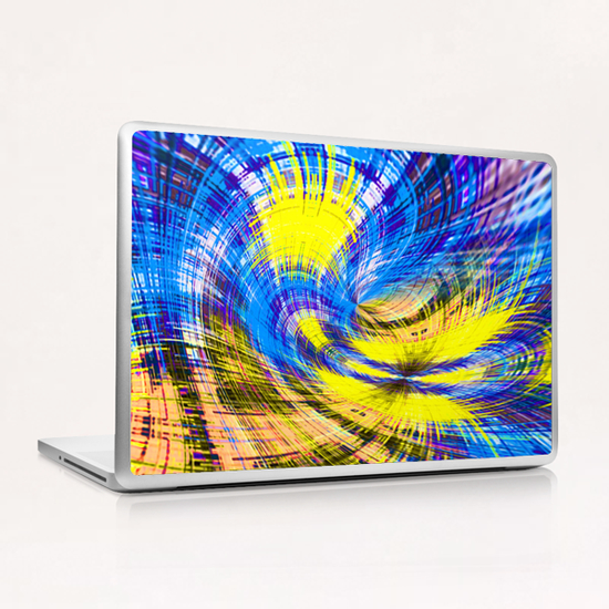 geometric psychedelic splash abstract pattern in blue and yellow Laptop & iPad Skin by Timmy333