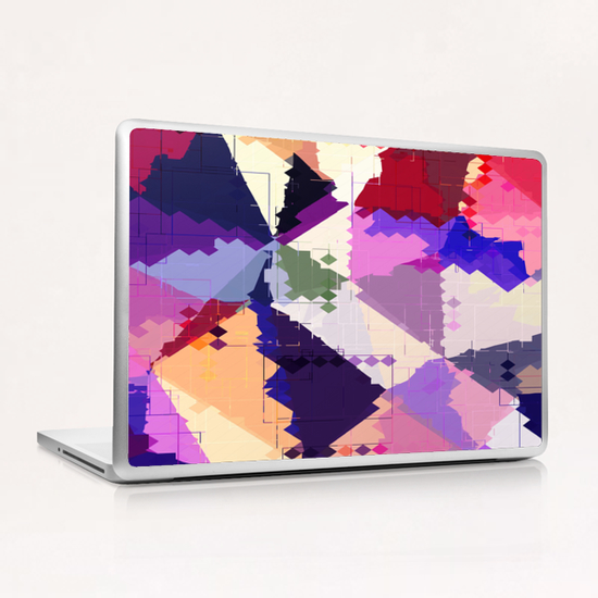 geometric square pixel and triangle pattern abstract in pink purple blue Laptop & iPad Skin by Timmy333