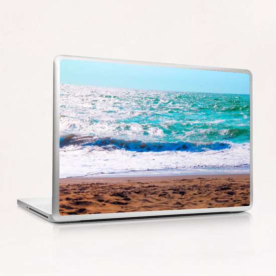 sandy beach with blue water and blue sky in summer Laptop & iPad Skin by Timmy333
