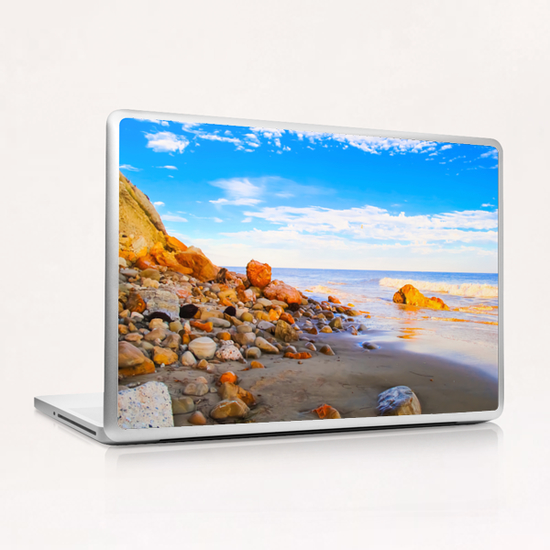 sandy beach with blue cloudy sky in summer Laptop & iPad Skin by Timmy333