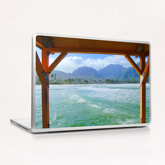 ocean view with mountain and blue cloudy sky background at Kauai, Hawaii, USA Laptop & iPad Skin by Timmy333