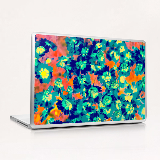 blooming blue flower with pink background Laptop & iPad Skin by Timmy333