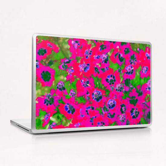 blooming pink flower with green leaf background Laptop & iPad Skin by Timmy333