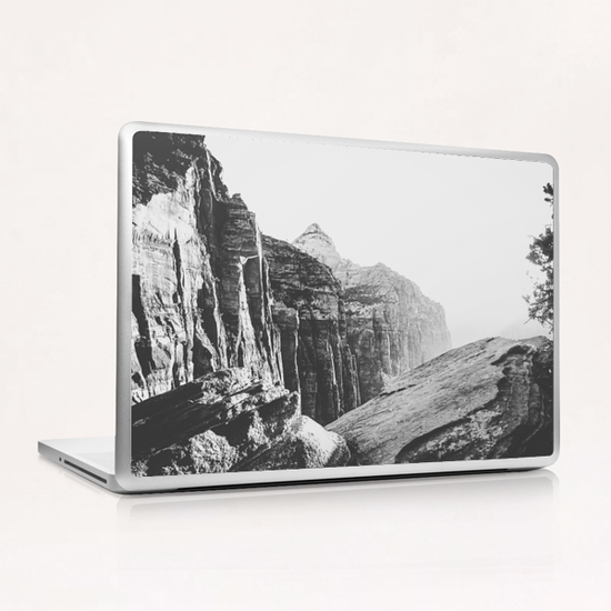 mountain view at Zion national park, USA with summer sunlight in black and white Laptop & iPad Skin by Timmy333