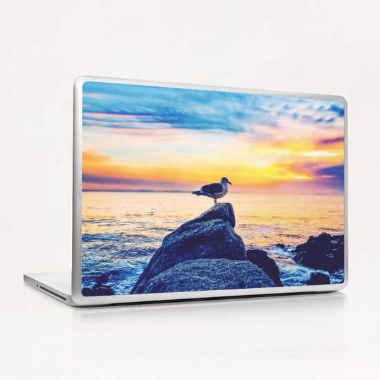 bird on the stone with ocean sunset sky background Laptop & iPad Skin by Timmy333