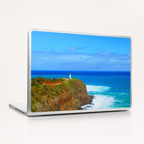 lighthouse on the green mountain with blue ocean and blue sky view at Kauai, Hawaii, USA Laptop & iPad Skin by Timmy333