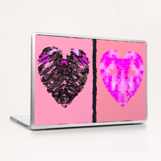 pink heart and black heart shape with pink background Laptop & iPad Skin by Timmy333