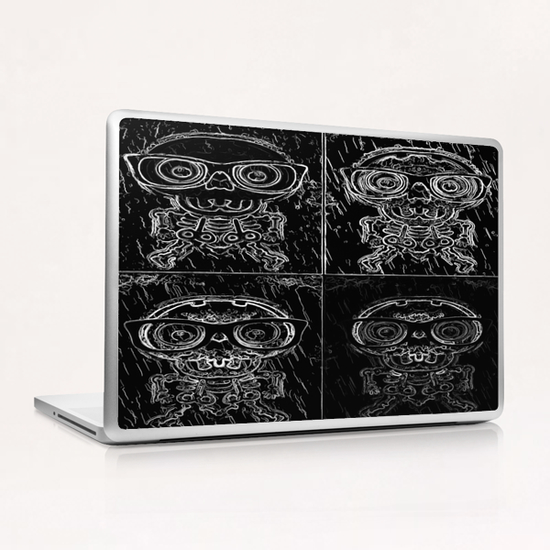 funny skull and bone with glasses in black and white Laptop & iPad Skin by Timmy333