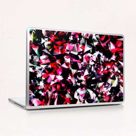 psychedelic geometric triangle polygon abstract pattern in red pink black Laptop & iPad Skin by Timmy333