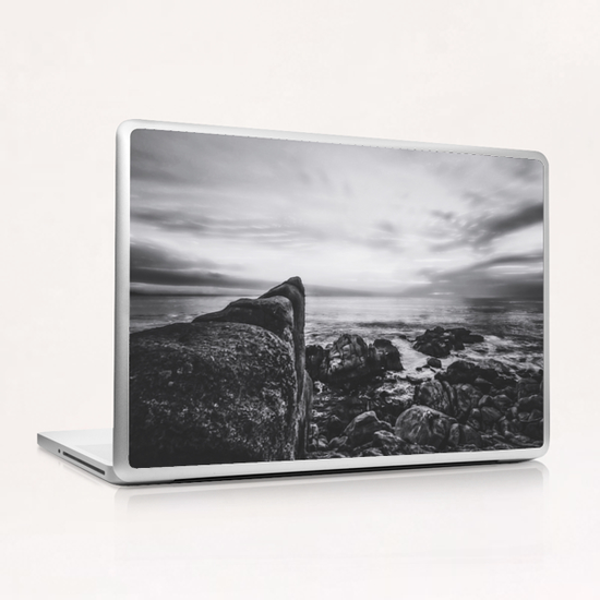 ocean sunset view with beautiful blue cloudy sky in black and white Laptop & iPad Skin by Timmy333