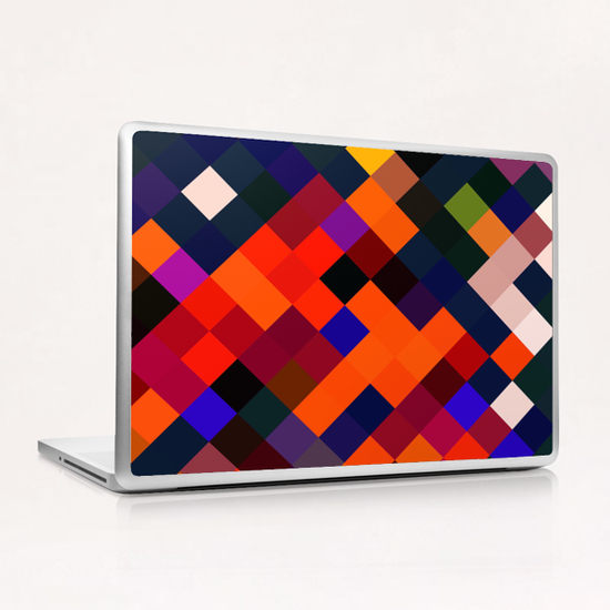 geometric square pixel pattern abstract in orange brown blue yellow  Laptop & iPad Skin by Timmy333