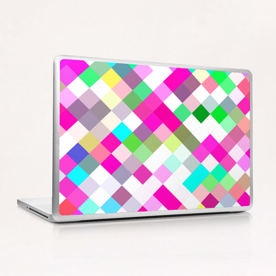 geometric square pixel pattern abstract in pink green yellow blue Laptop & iPad Skin by Timmy333