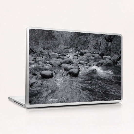 river in the forest with tree in black and white Laptop & iPad Skin by Timmy333