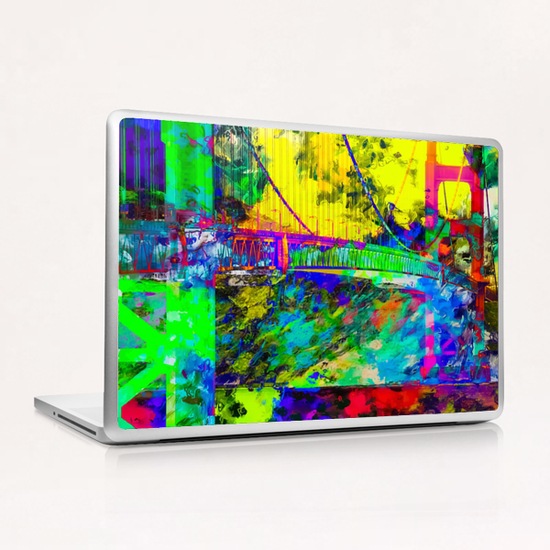 Golden Gate bridge, San Francisco, USA with colorful painting abstract background Laptop & iPad Skin by Timmy333