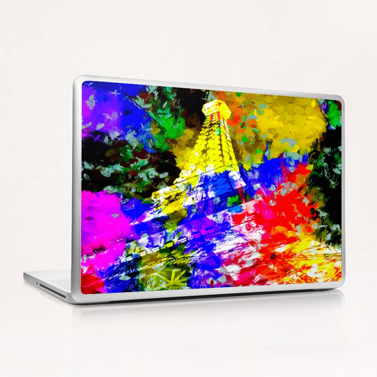 Eiffel Tower, France at night with colorful painting abstract background Laptop & iPad Skin by Timmy333