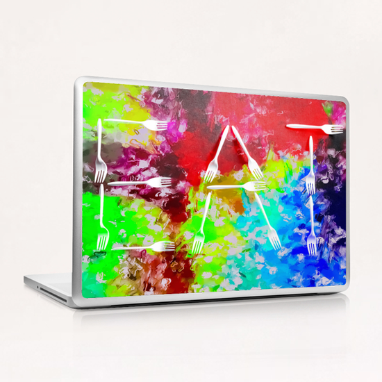 EAT alphabet by fork with colorful painting abstract background Laptop & iPad Skin by Timmy333