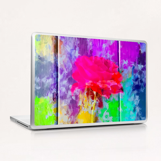 red rose with pink purple blue green yellow painting abstract background Laptop & iPad Skin by Timmy333