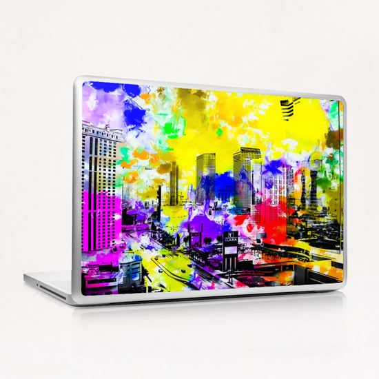 building of the hotel and casino at Las Vegas, USA with blue yellow red green purple painting abstract background Laptop & iPad Skin by Timmy333