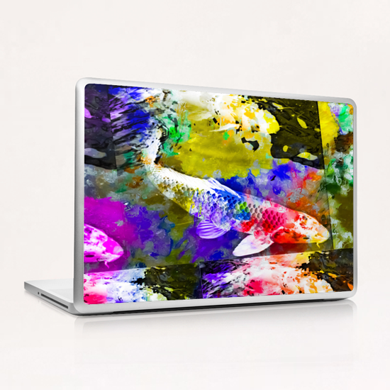 koi fish with painting texture abstract background in red blue yellow pink Laptop & iPad Skin by Timmy333