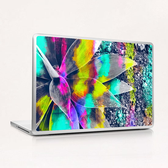 succulent plant with painting abstract background in green pink yellow purple Laptop & iPad Skin by Timmy333