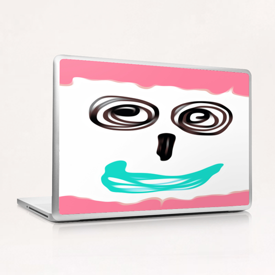 funny face with pink background and blue lip Laptop & iPad Skin by Timmy333