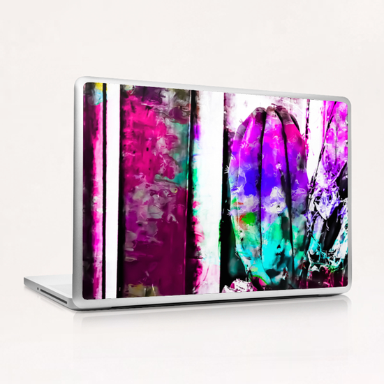 cactus with wood background in painting texture abstract in pink purple green blue Laptop & iPad Skin by Timmy333