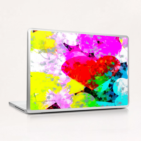 red heart shape pattern with colorful painting abstract in pink blue green yellow Laptop & iPad Skin by Timmy333