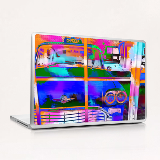 blue classic taxi car with painting abstract in green pink orange  blue Laptop & iPad Skin by Timmy333