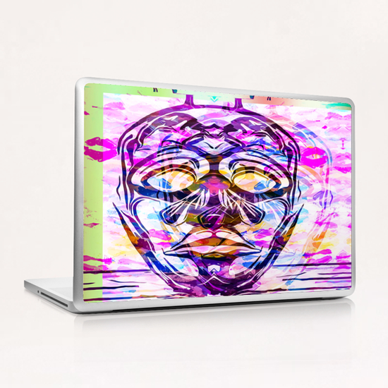 face mask with colorful kisses lipstick background Laptop & iPad Skin by Timmy333