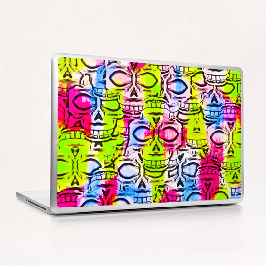 skull art portrait pattern with painting abstract in yellow blue pink Laptop & iPad Skin by Timmy333