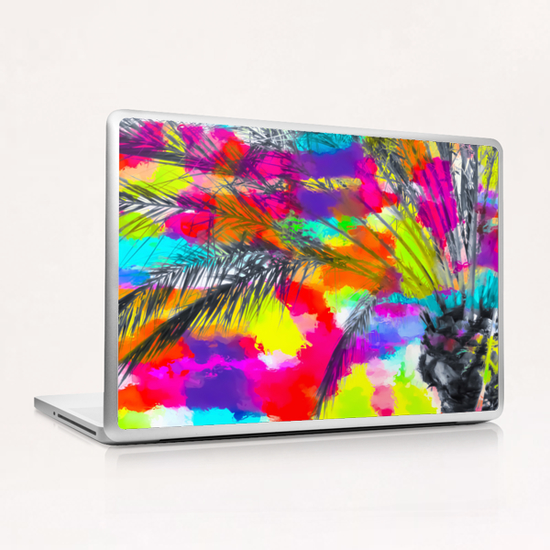 palm tree with splash painting abstract background in red pink yellow blue Laptop & iPad Skin by Timmy333