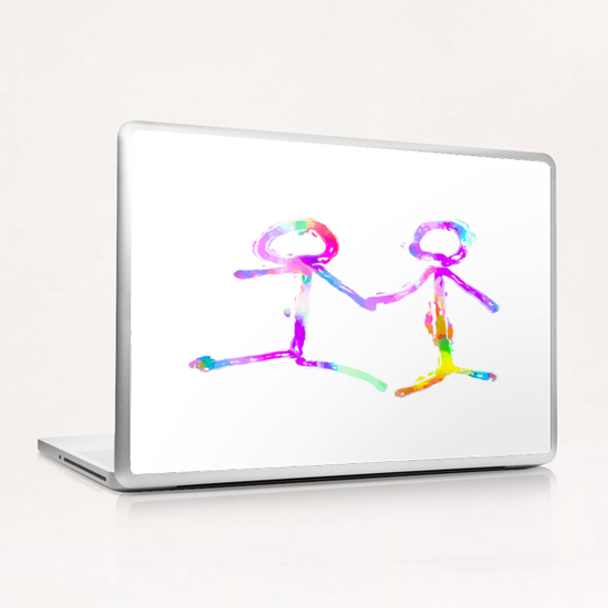 happy couple holding hands in pink purple yellow blue green Laptop & iPad Skin by Timmy333