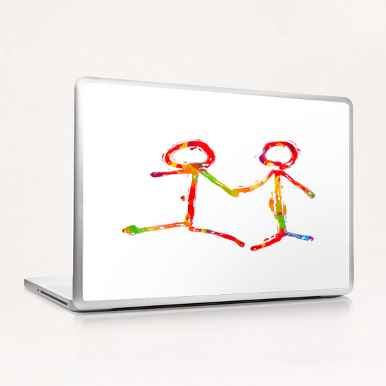 happy couple holding hands in red yellow blue green Laptop & iPad Skin by Timmy333