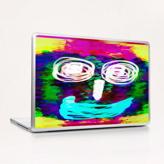 funny face with blue lip and pink green blue kisses abstract background Laptop & iPad Skin by Timmy333