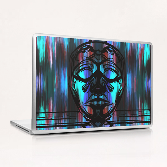 face mask with blue pink and purple background Laptop & iPad Skin by Timmy333