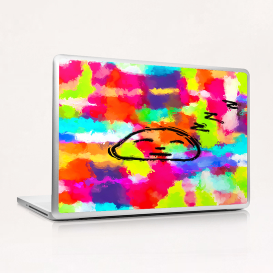 sleeping cartoon face with painting abstract background in red pink yellow blue orange Laptop & iPad Skin by Timmy333