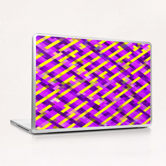 geometric pixel square pattern abstract background in pink purple yellow Laptop & iPad Skin by Timmy333