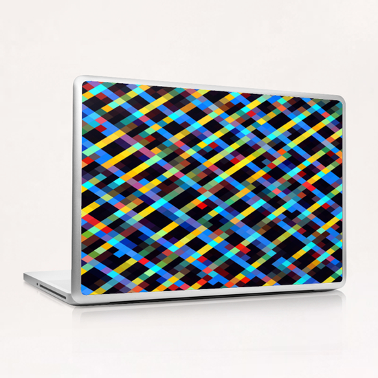 geometric pixel square pattern abstract background in blue yellow red orange Laptop & iPad Skin by Timmy333