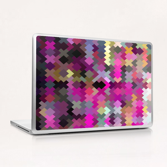 geometric square pixel pattern abstract in purple pink yellow Laptop & iPad Skin by Timmy333
