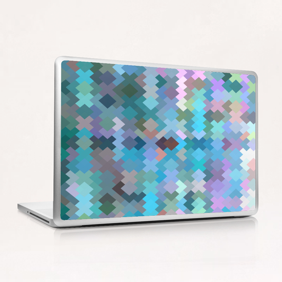 geometric square pixel pattern abstract in blue and pink Laptop & iPad Skin by Timmy333