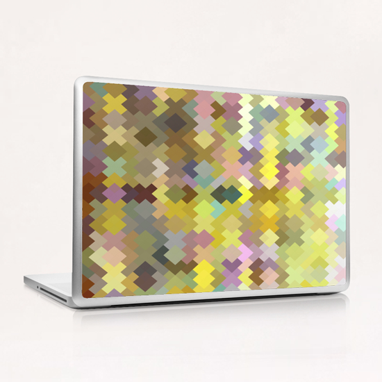 geometric square pixel pattern abstract in yellow and pink Laptop & iPad Skin by Timmy333