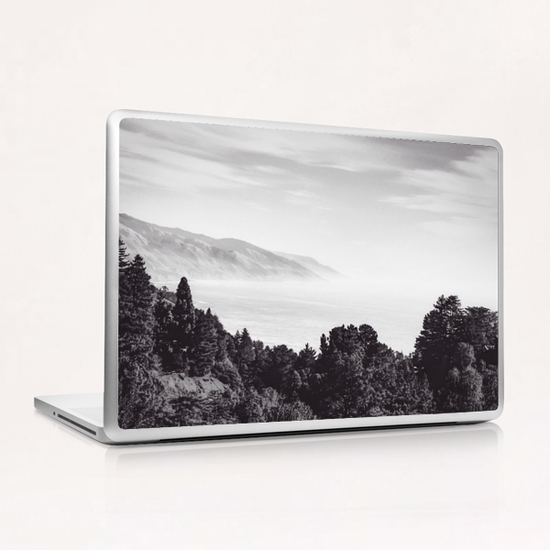 Beautiful ocean view with forest front view at Big Sur, California, USA in black and white Laptop & iPad Skin by Timmy333