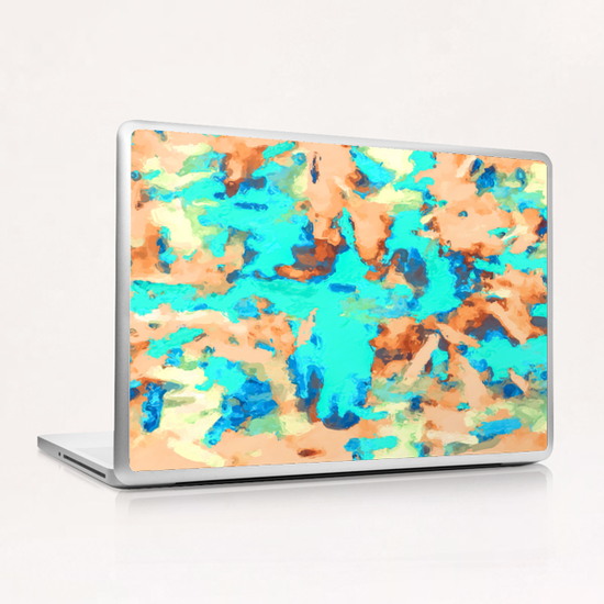 splash painting texture abstract background in blue and orange Laptop & iPad Skin by Timmy333