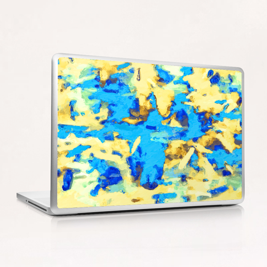 splash painting texture abstract background in blue and yellow Laptop & iPad Skin by Timmy333