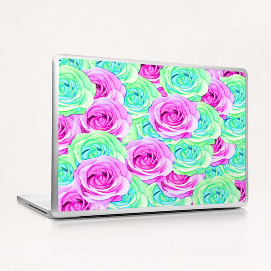 blooming rose texture pattern abstract background in pink and green Laptop & iPad Skin by Timmy333