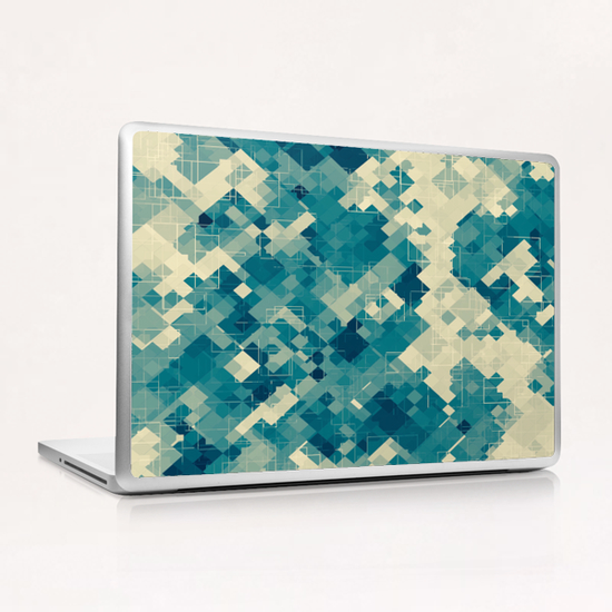 blue geometric square pixel pattern abstract background Laptop & iPad Skin by Timmy333