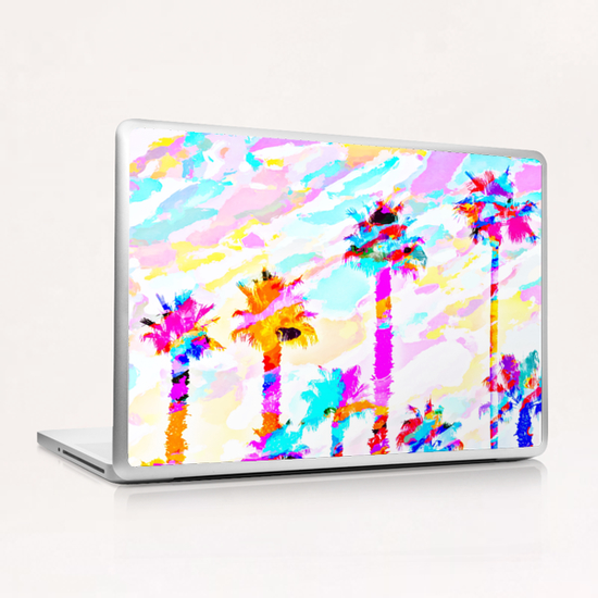 palm tree with colorful painting texture abstract background in pink blue yellow red Laptop & iPad Skin by Timmy333