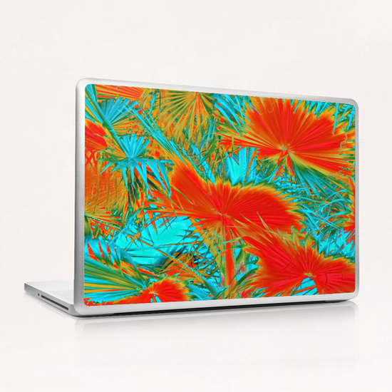 closeup palm leaf texture abstract background in orange blue green Laptop & iPad Skin by Timmy333