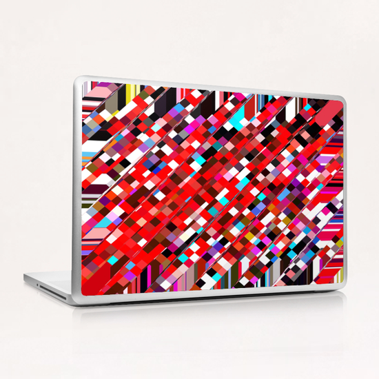 geometric square pixel pattern abstract background in red blue pink Laptop & iPad Skin by Timmy333